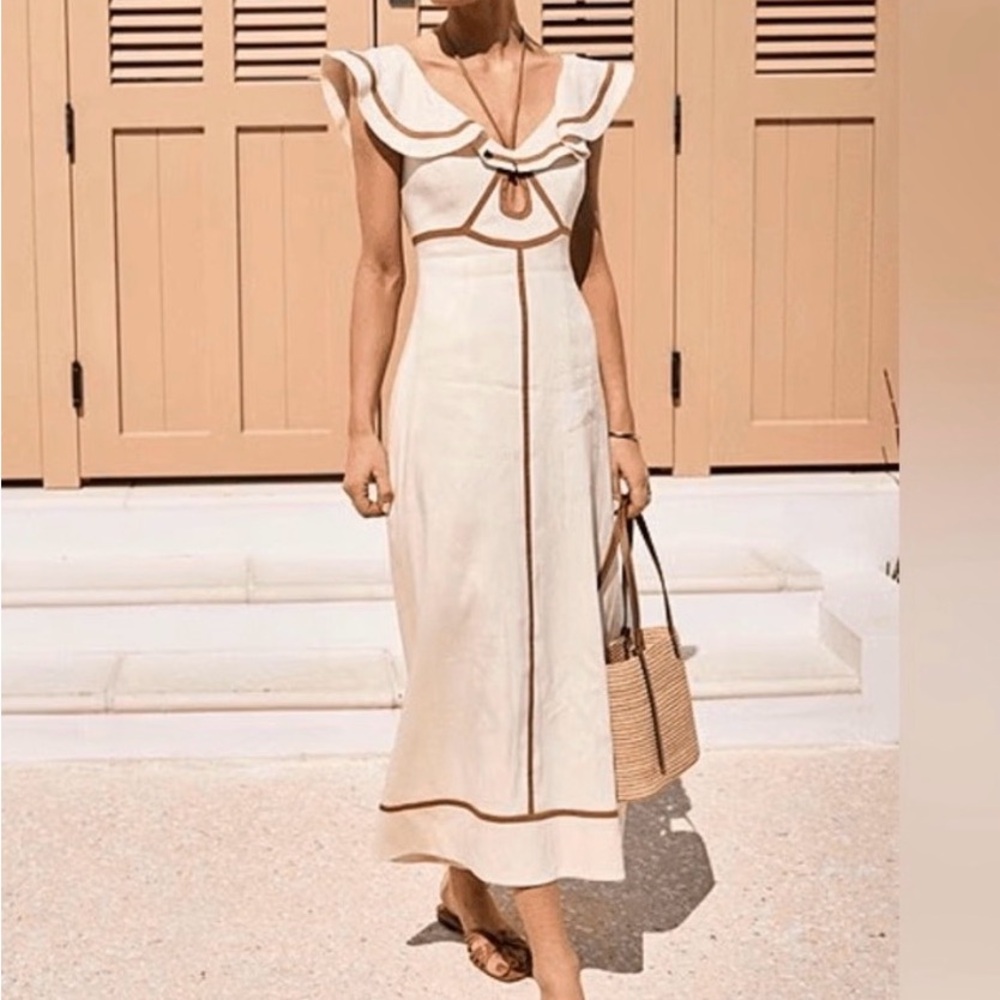 ANTONIO MELANI x MG Kurry dress Cream Midi Dress with Brown Trim